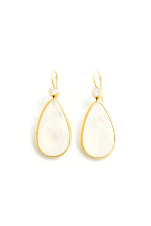 22K Yellow Gold Sliced Rose Cut Rainbow Moonstone Earrings with Diamonds