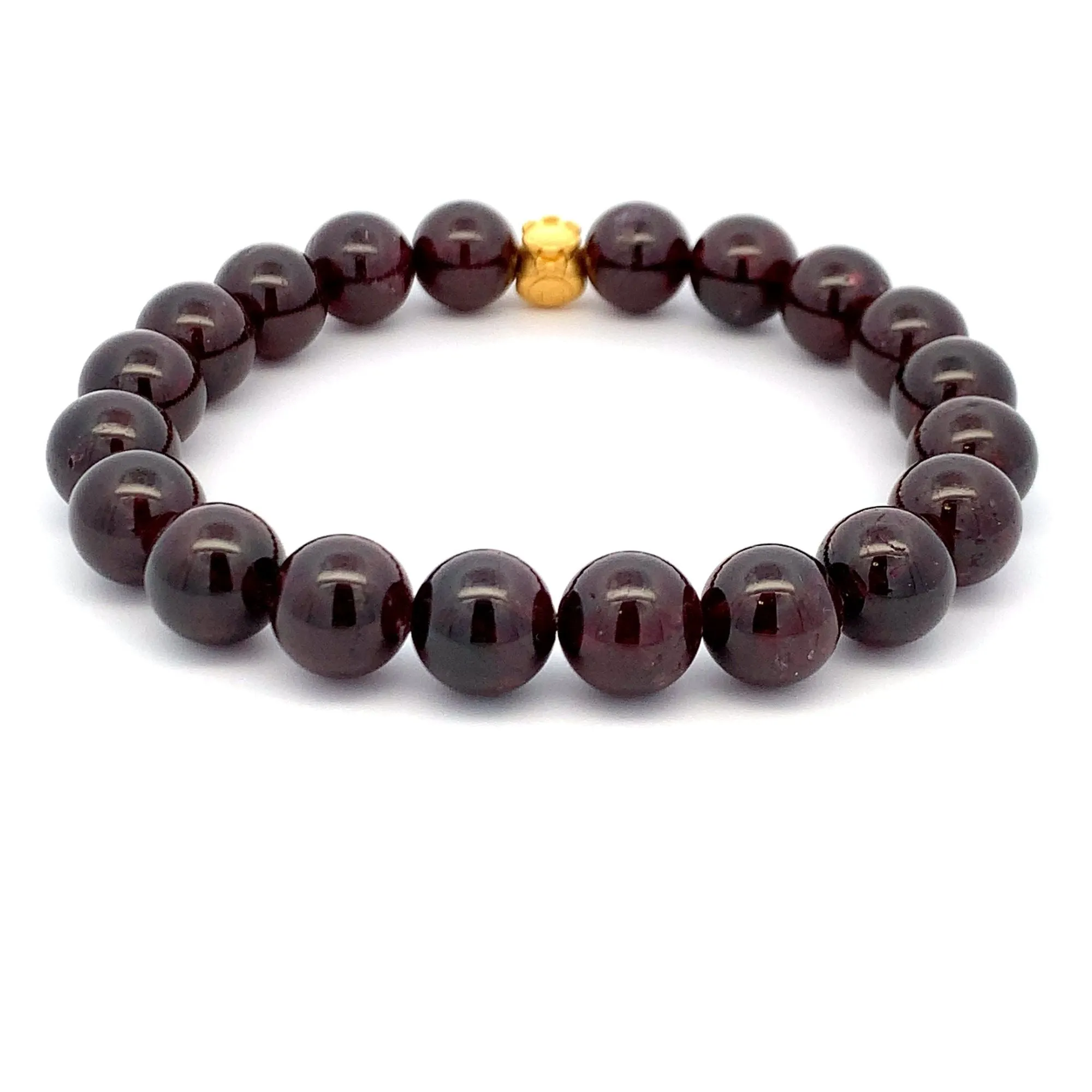 24K Gold Money Bag Lucky Charm Stretchable Bracelet Gemstones Garnet 10mm