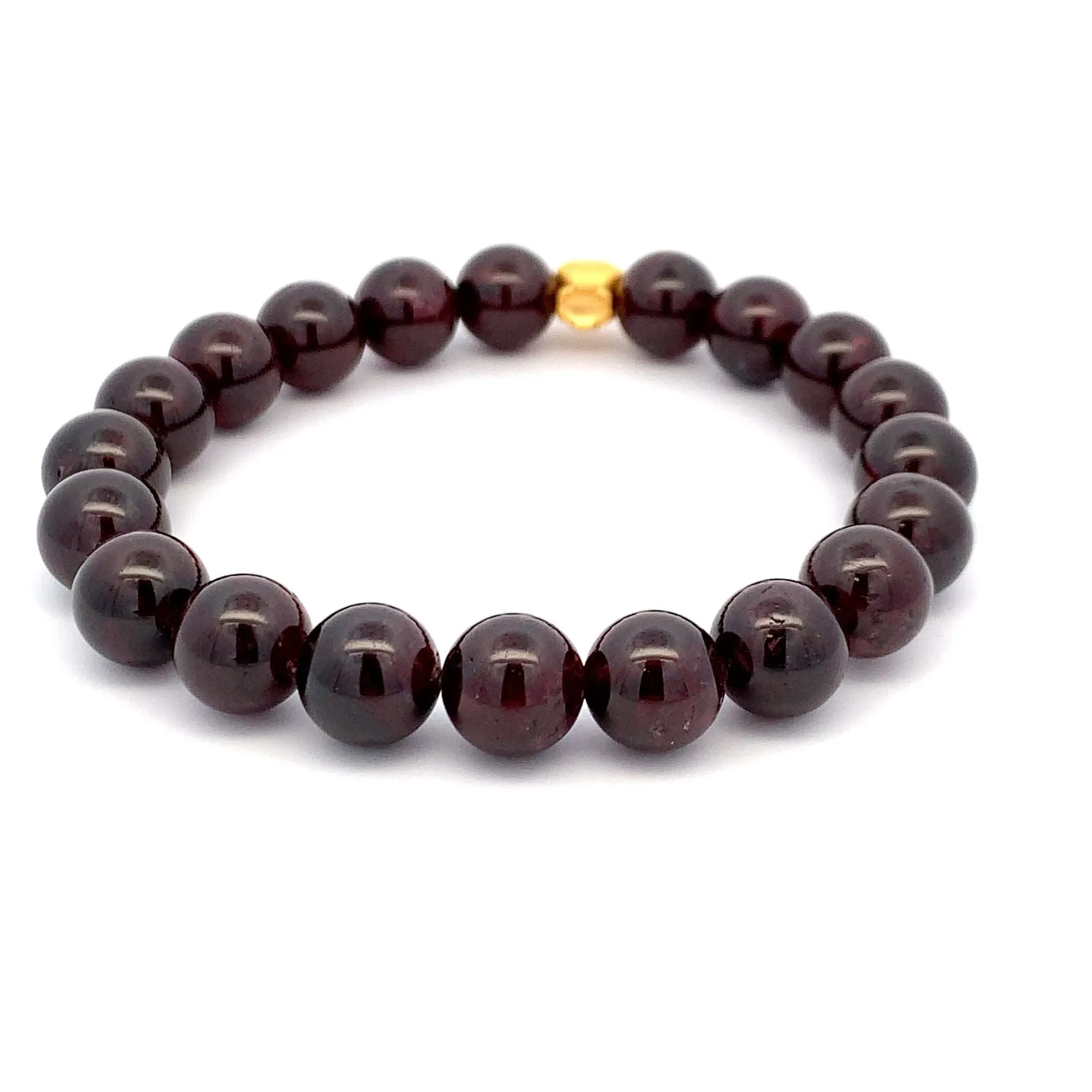 24K Gold Money Bag Lucky Charm Stretchable Bracelet Gemstones Garnet 10mm