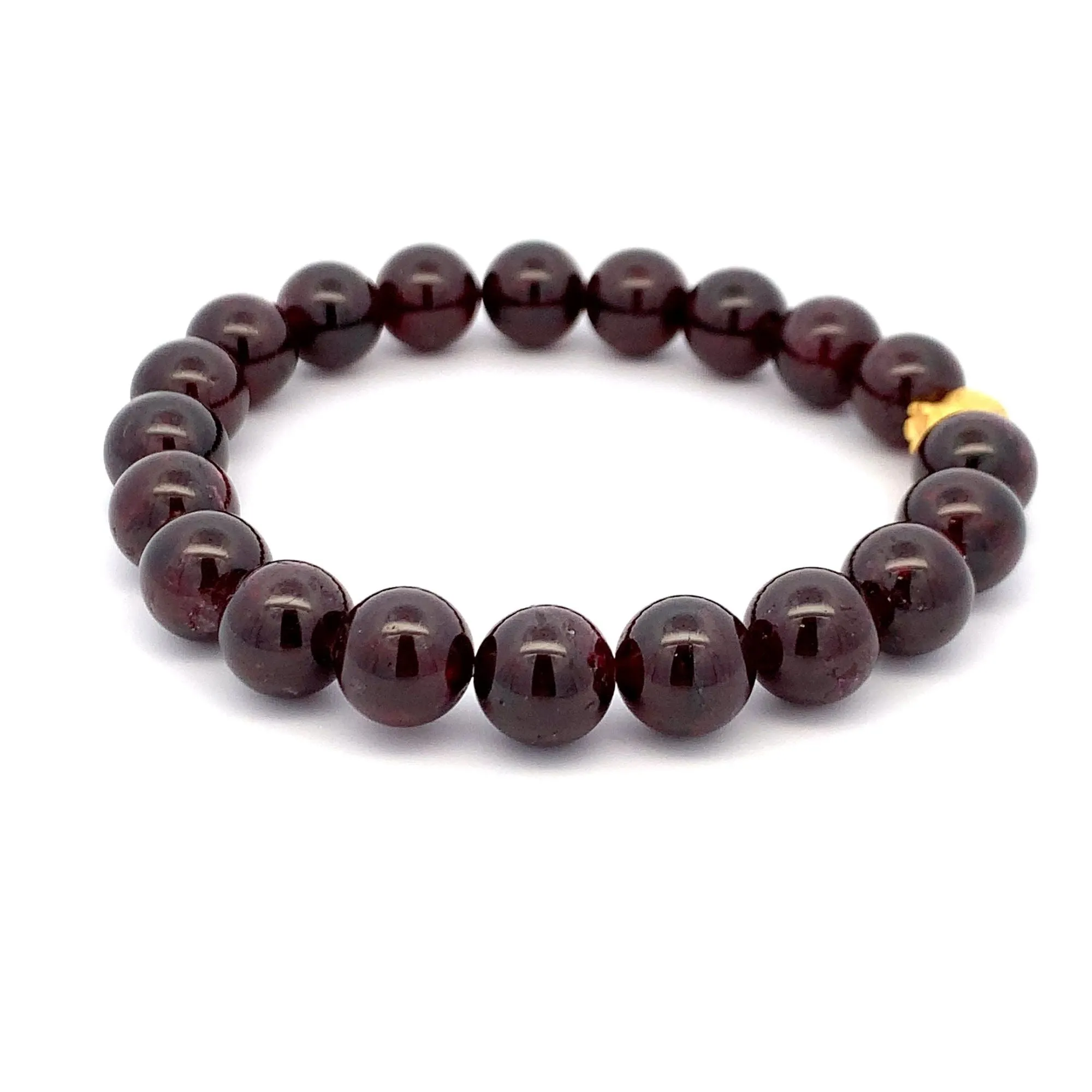 24K Gold Money Bag Lucky Charm Stretchable Bracelet Gemstones Garnet 10mm