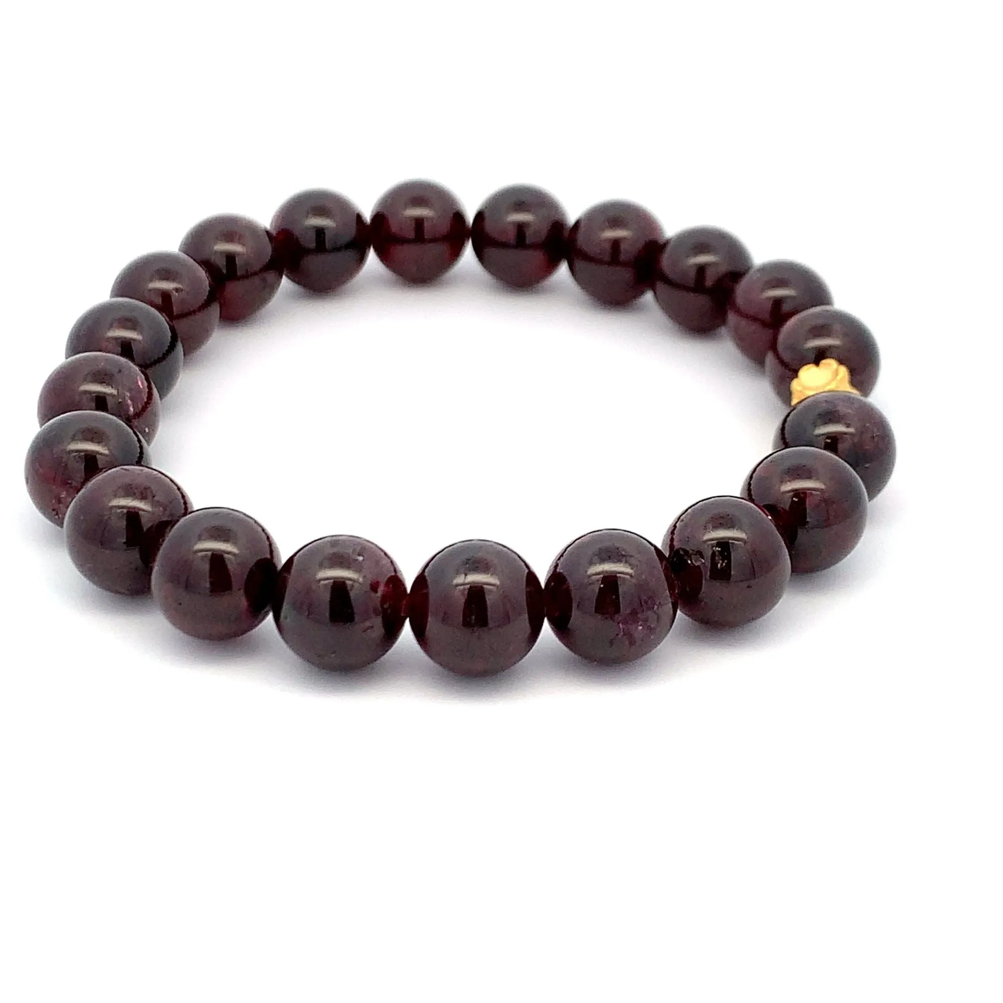 24K Gold Money Bag Lucky Charm Stretchable Bracelet Gemstones Garnet 10mm
