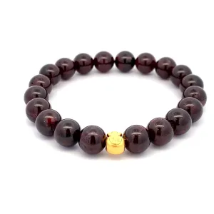 24K Gold Money Bag Lucky Charm Stretchable Bracelet Gemstones Garnet 10mm