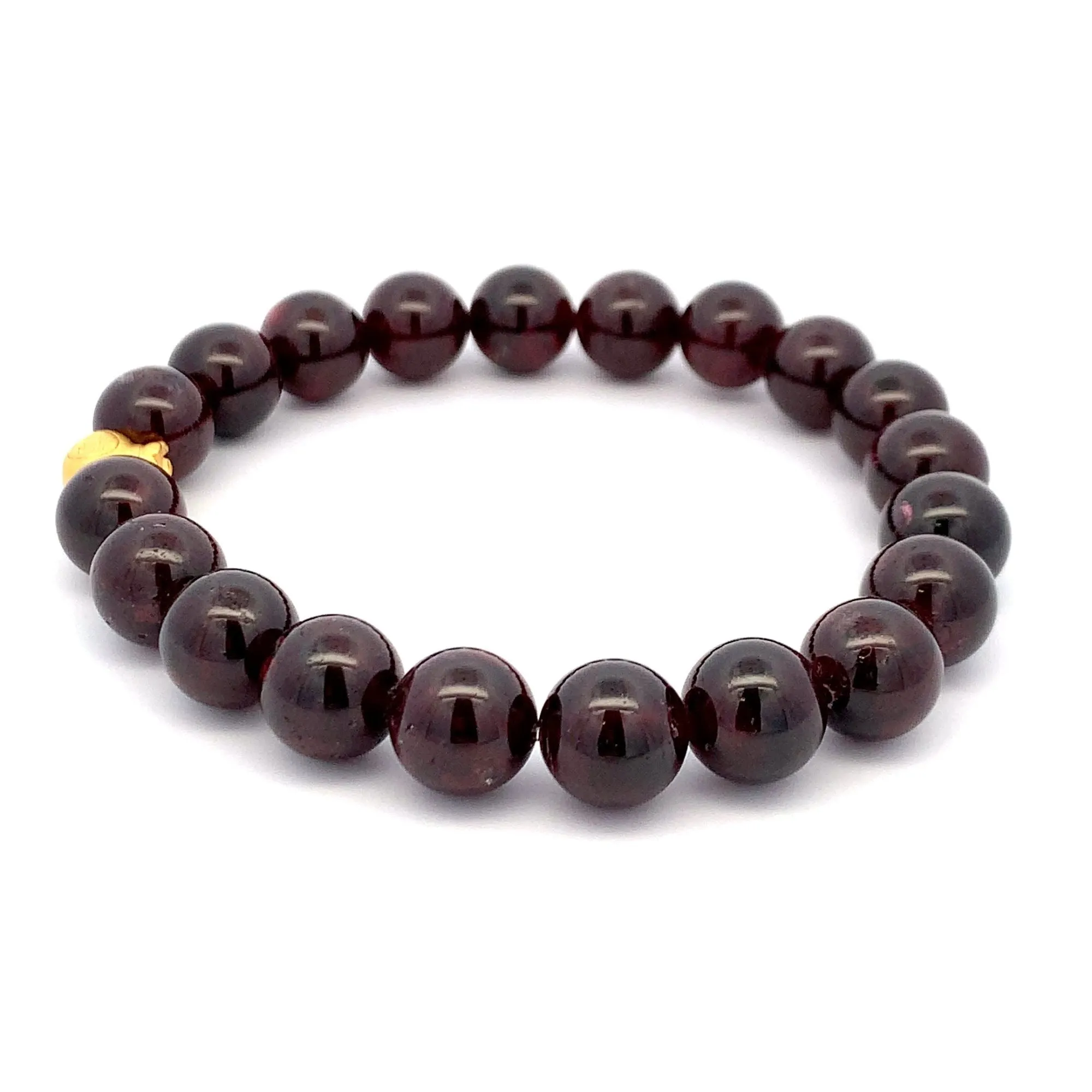 24K Gold Money Bag Lucky Charm Stretchable Bracelet Gemstones Garnet 10mm