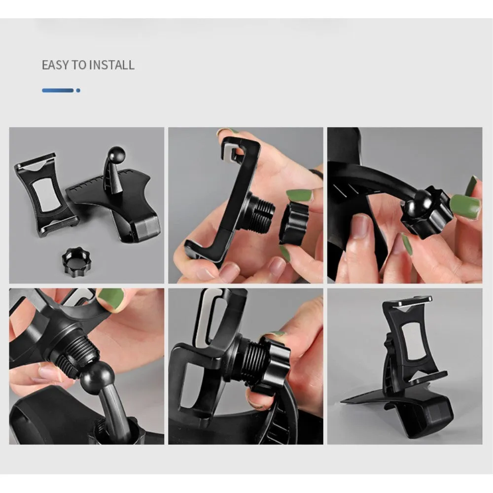 3 in 1 Car GPS Smartphone Holder: Dashboard / Visor Clamp   AC Grid Clip for ZTE Radiant, Z740 - Black