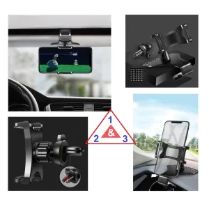3 in 1 Car GPS Smartphone Holder: Dashboard / Visor Clamp   AC Grid Clip for ZTE Radiant, Z740 - Black