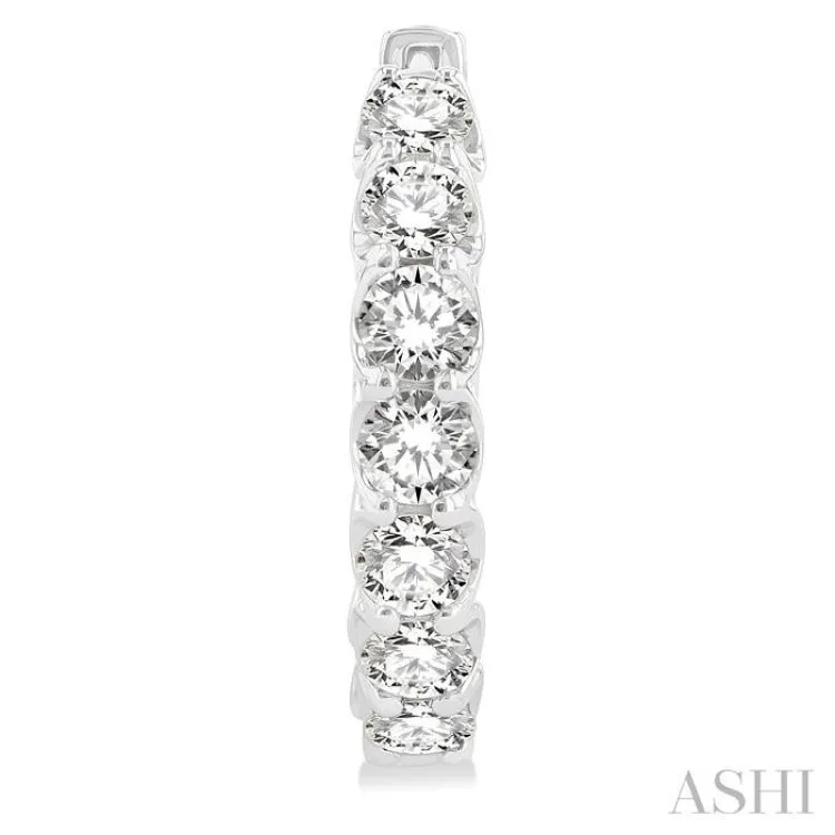 4 ctw Interior and Exterior Embellishment Round Cut Diamond Fashion Hoop Earring in 14K White Gold
