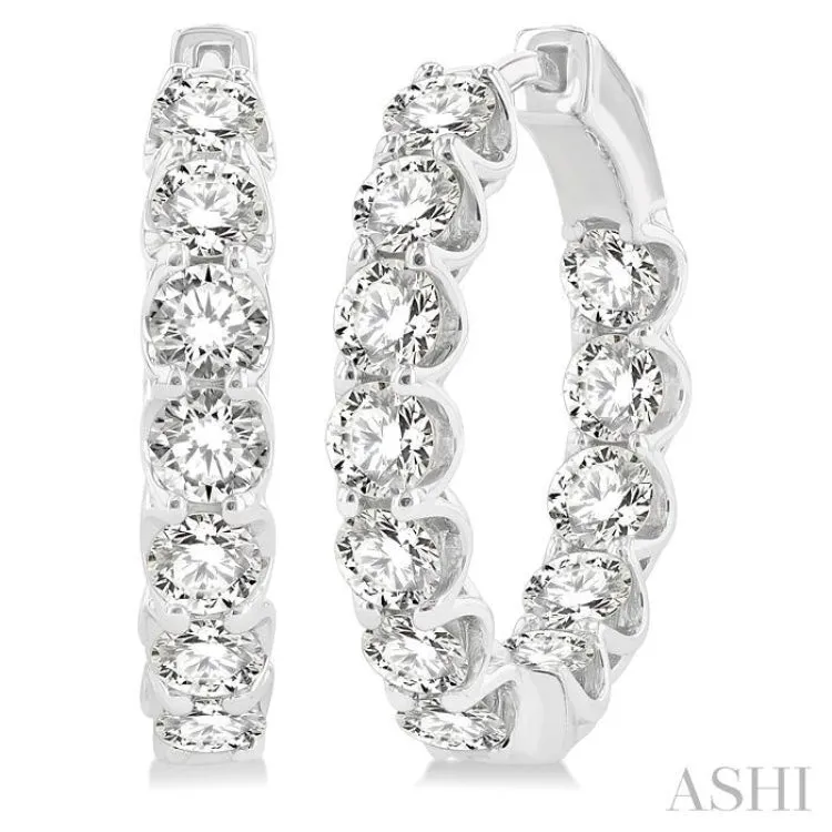 4 ctw Interior and Exterior Embellishment Round Cut Diamond Fashion Hoop Earring in 14K White Gold