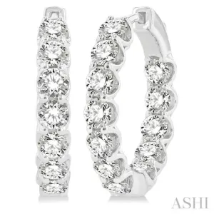 4 ctw Interior and Exterior Embellishment Round Cut Diamond Fashion Hoop Earring in 14K White Gold
