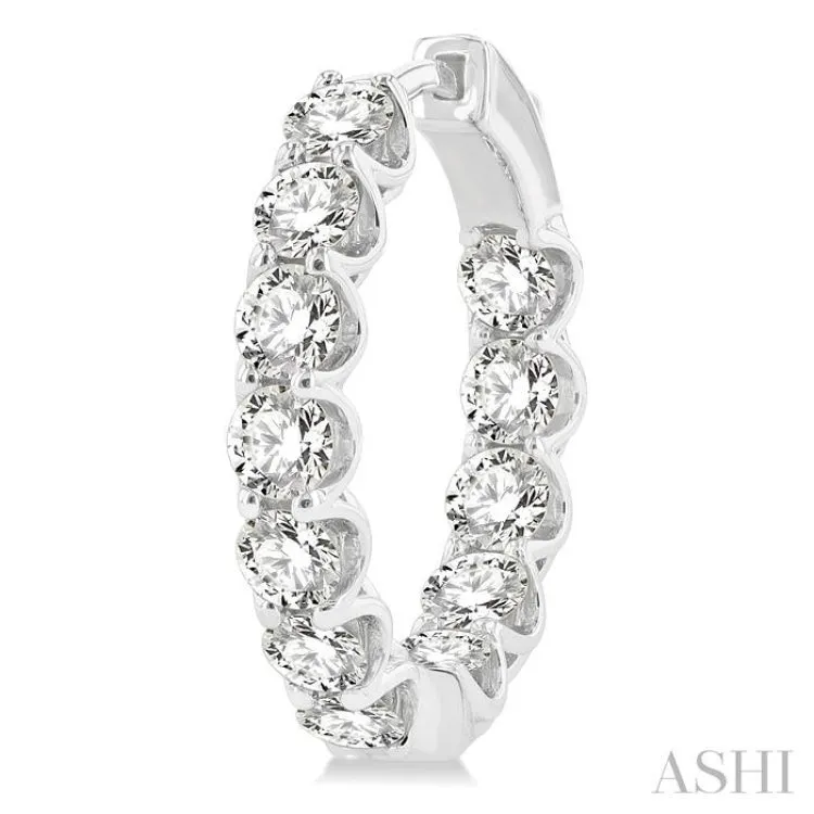 4 ctw Interior and Exterior Embellishment Round Cut Diamond Fashion Hoop Earring in 14K White Gold