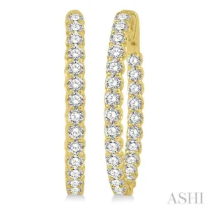 4 Ctw Round Cut Diamond In-Out Oval Shape Hoop Earrings in 14K Yellow Gold