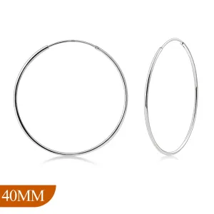 40mm Wide - 1.2mm Thick Silver Hoop Earrings