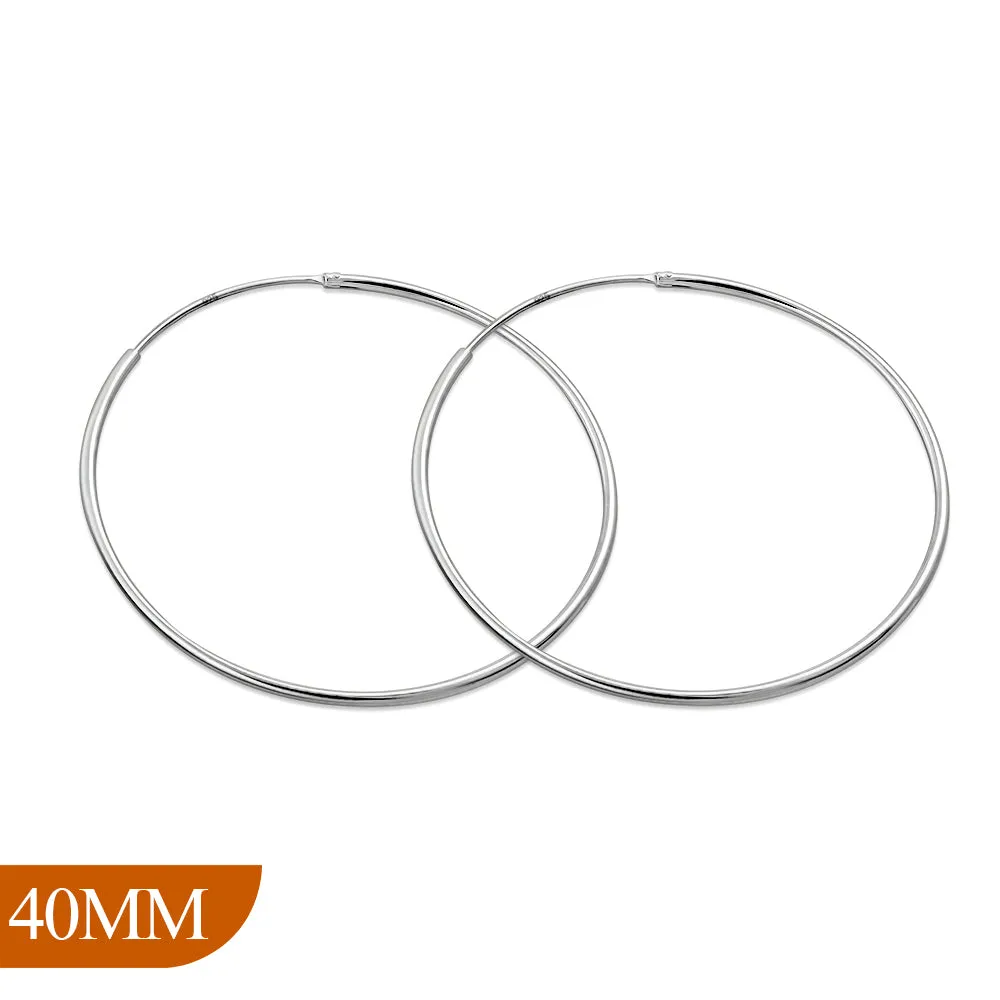 40mm Wide - 1.2mm Thick Silver Hoop Earrings