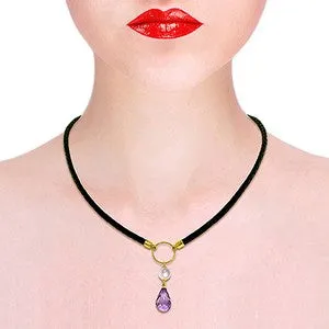 7.5 Carat 14K Solid Yellow Gold Leather Necklace Pearl Amethyst