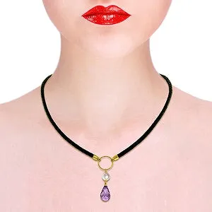 7.5 Carat 14K Solid Yellow Gold Leather Necklace Pearl Amethyst