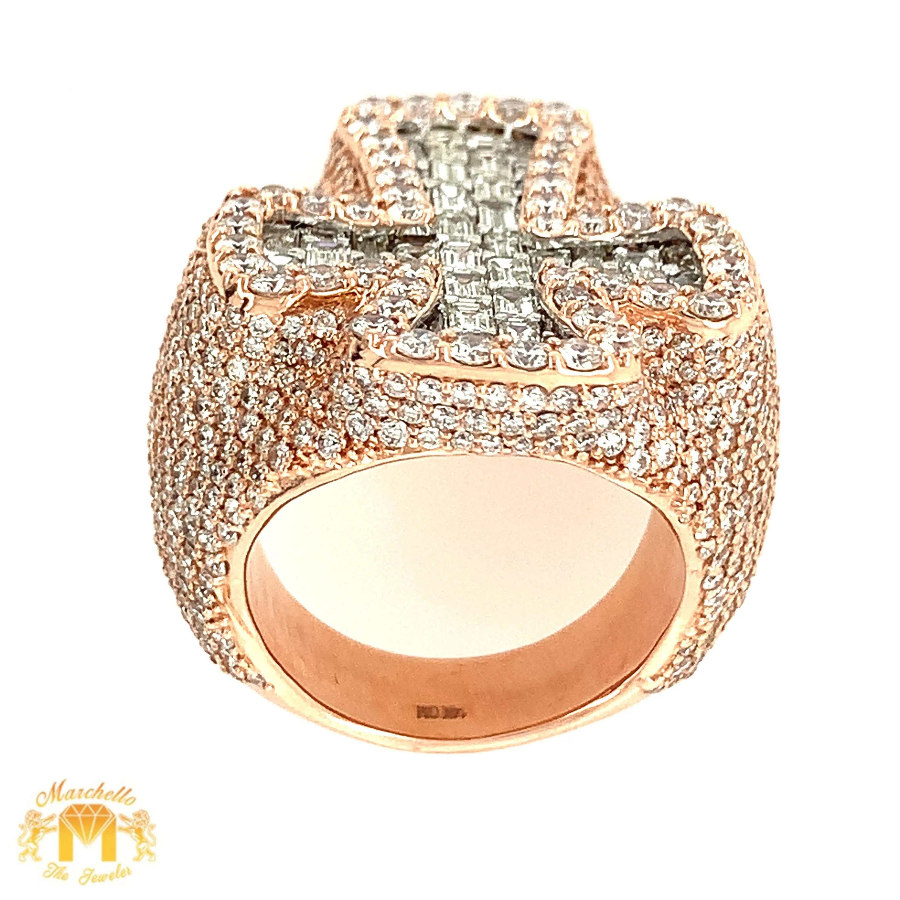 9.10ct Diamond 14k Rose Gold 3D Cross Ring (solid, emerald-cut VS diamonds)