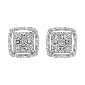 .925 Sterling Silver 3/8 Cttw Miracle Set Round Diamond Double Halo Cluster Earrings (I-J Color, I2-I3 Clarity)
