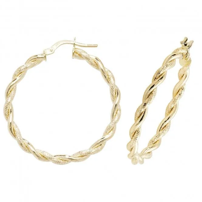 9ct Yellow Gold Diamond-Cut Hoop Earrings ER1045