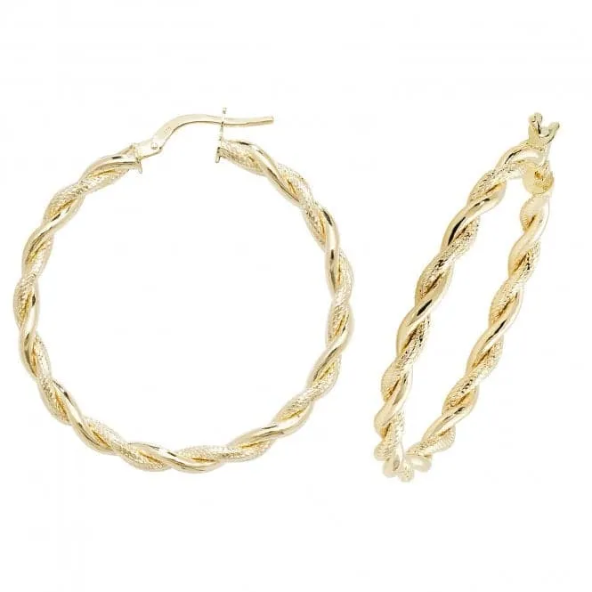 9ct Yellow Gold Diamond-Cut Hoop Earrings ER1045