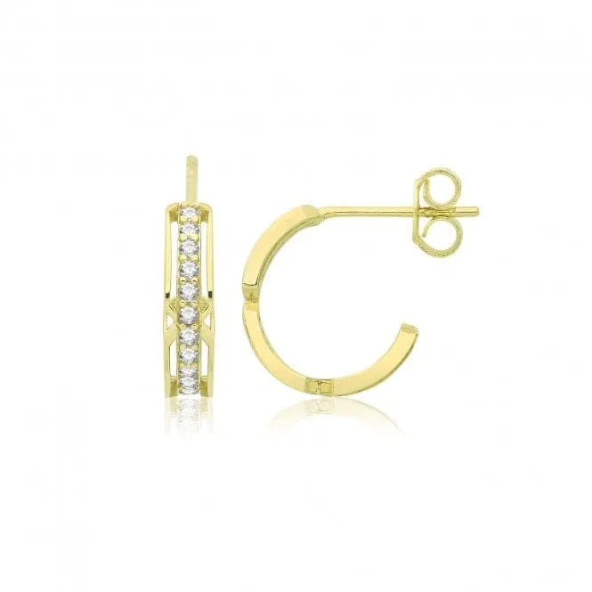 9ct Yellow Gold Half Hoop Zirconia Earrings ER1197