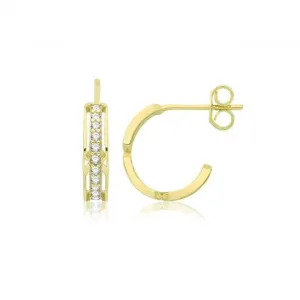 9ct Yellow Gold Half Hoop Zirconia Earrings ER1197