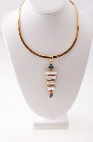 Alchemia Blue Topaz, Biwa Pearl & Amethyst Pendant