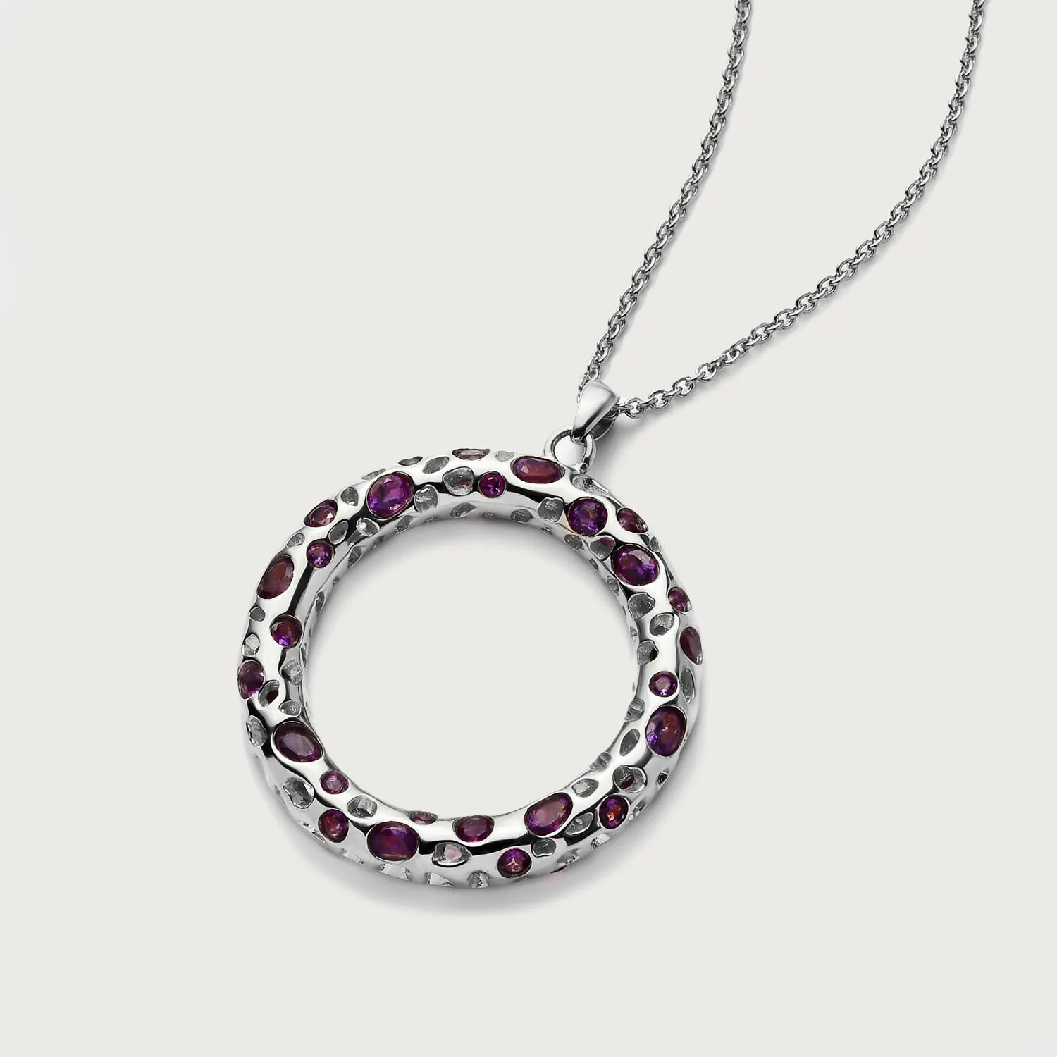 Allegro Loop Necklace   Amethyst Lattice Band Ring