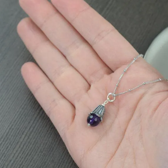 Amethyst birthstone necklace, Aquarius Necklace, February birthstone, Pisces Necklace