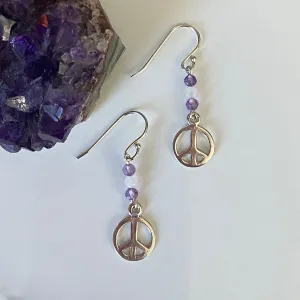 Amethyst, Moonstone Peace Charm Sterling Silver Earrings