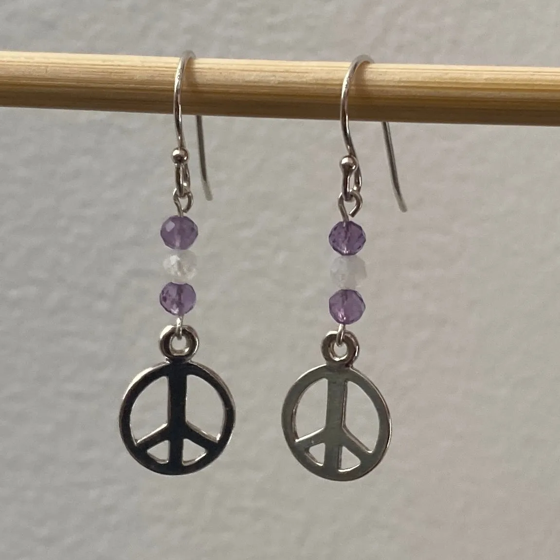 Amethyst, Moonstone Peace Charm Sterling Silver Earrings