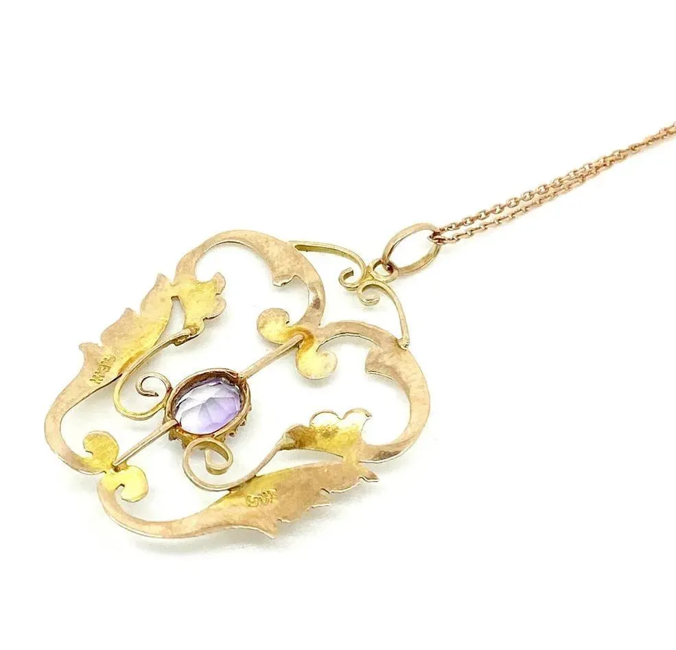 Antique Edwardian 9ct Rose Gold Amethyst Necklace