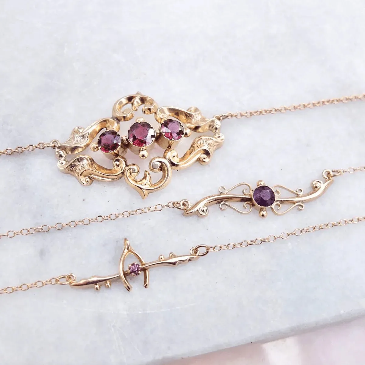 Antique Victorian Amethyst Wishbone 9ct Rose Gold Necklace