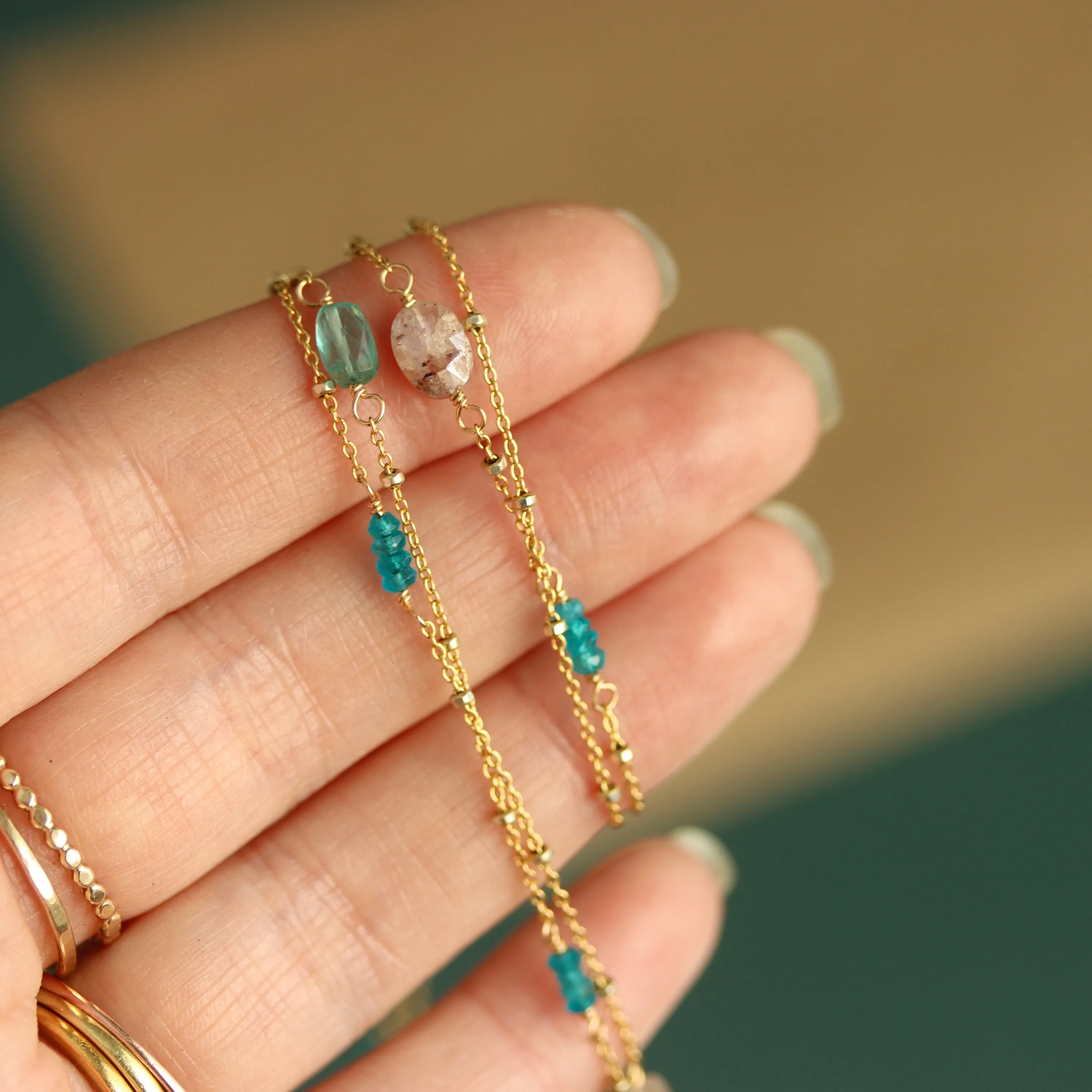 Apatite   Quartz Wrap Necklace