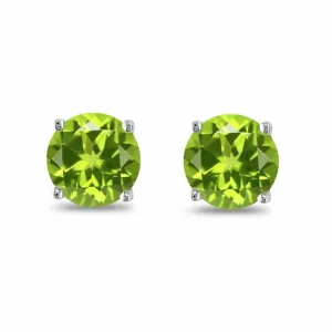August Birthstone Peridot 925 Sterling Silver Round CZ Stud Earrings Gift 2pcs