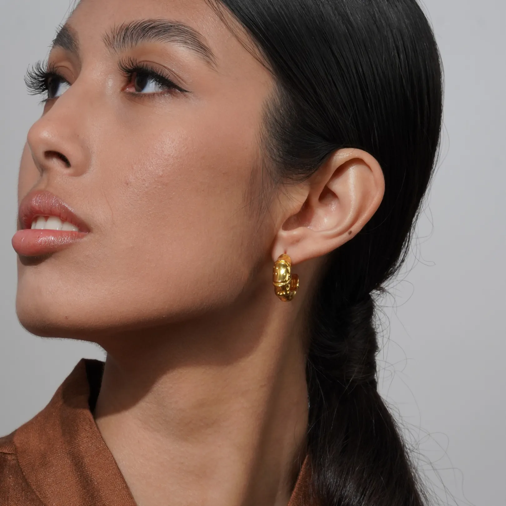 Bamboo Hoop Gold Earrings
