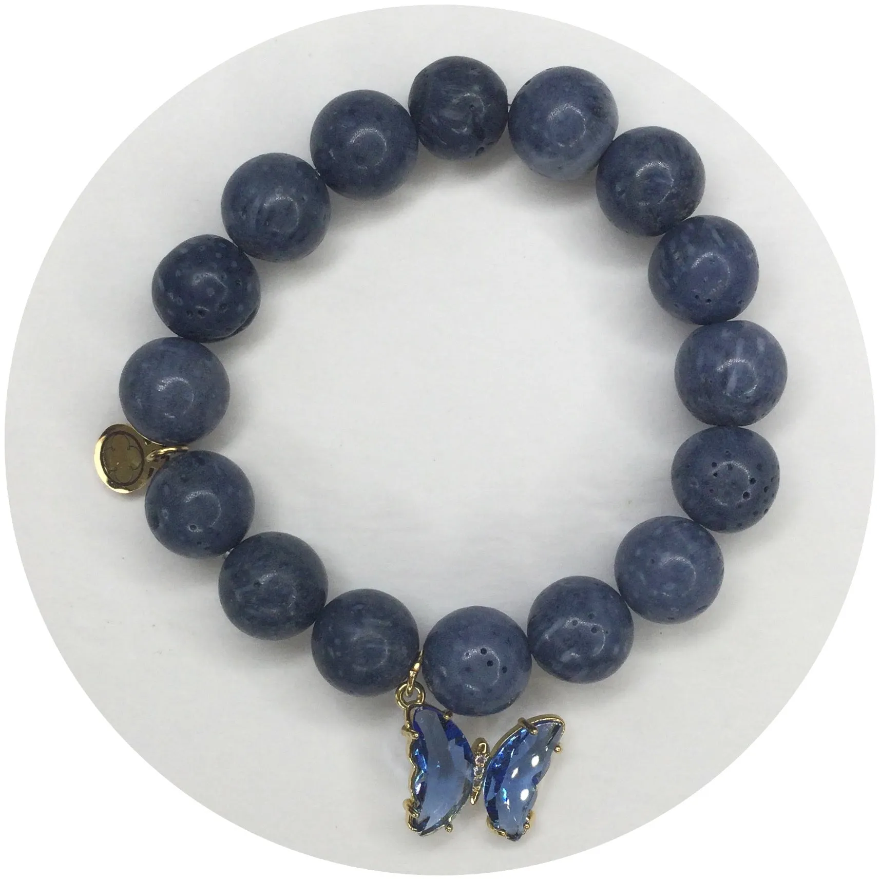 Blue Sponge Coral with Glass Butterfly Pendant