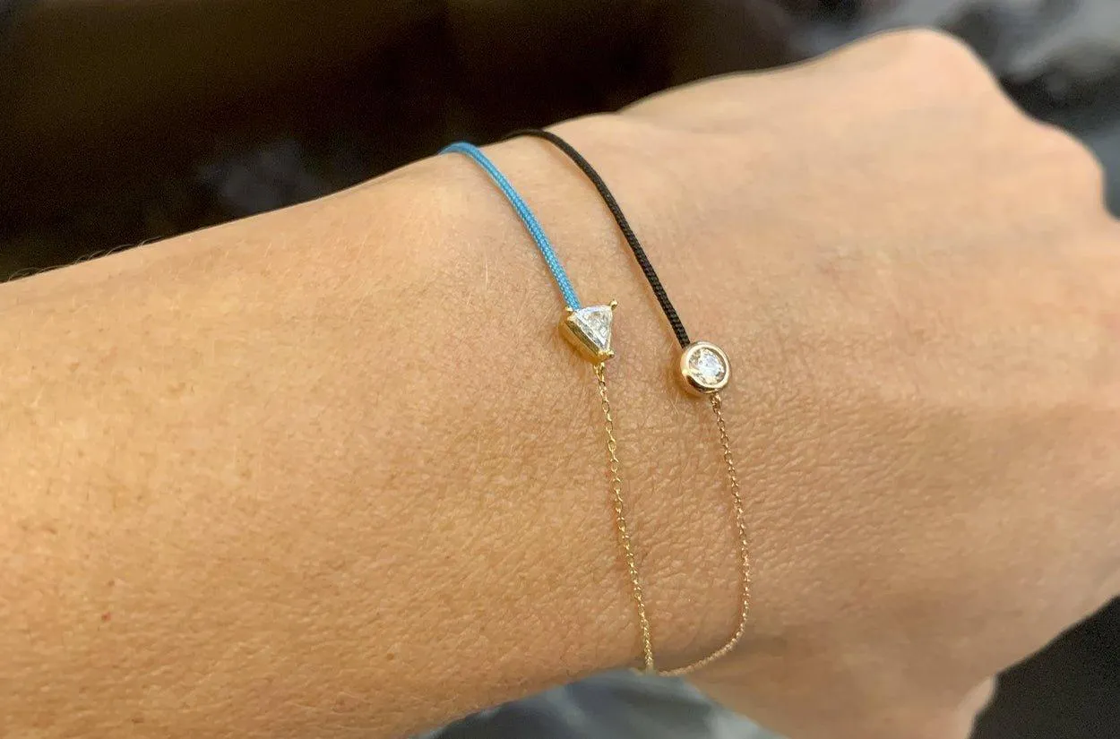 Bracelet 18kt Gold Chain Silk Cord & Trillion Cut Diamond