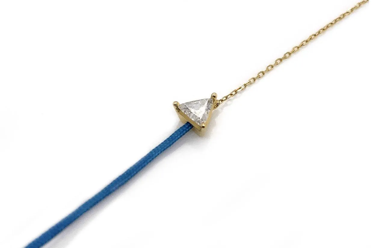 Bracelet 18kt Gold Chain Silk Cord & Trillion Cut Diamond