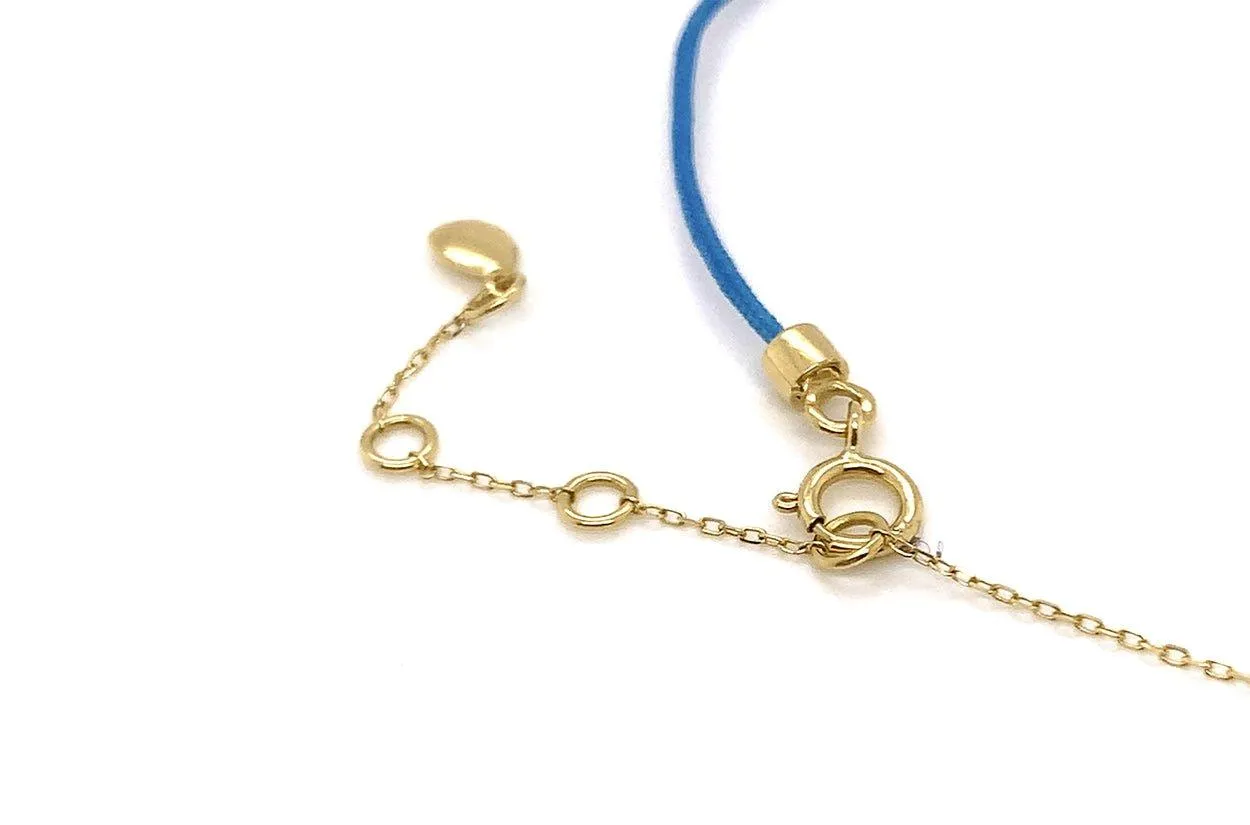 Bracelet 18kt Gold Chain Silk Cord & Trillion Cut Diamond