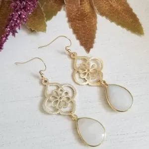 Brushed Gold Moonstone Flower Earrings
