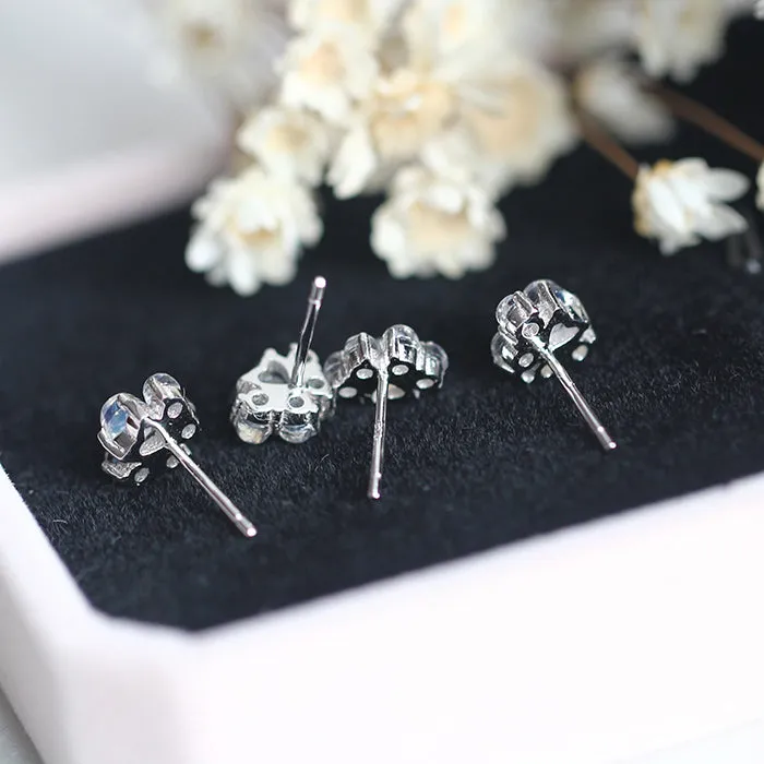 Cat-Paw shaped Moonstone Stud Earrings White Gold Plated Sterling Silver Jewelry Accessories Women