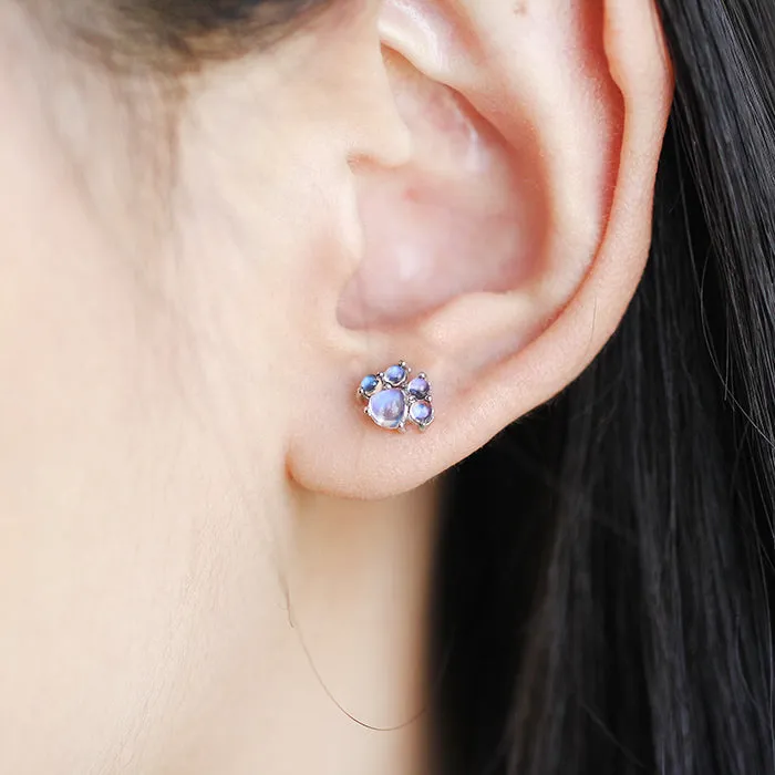 Cat-Paw shaped Moonstone Stud Earrings White Gold Plated Sterling Silver Jewelry Accessories Women