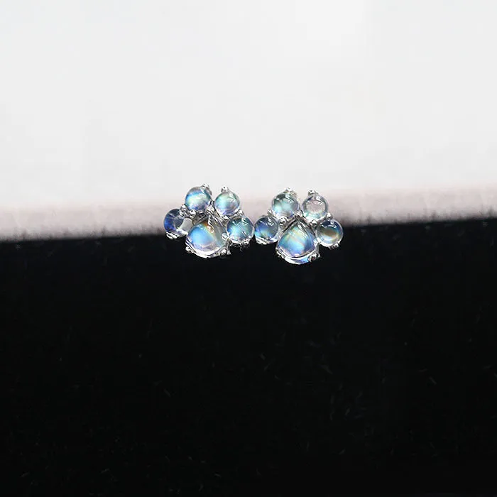 Cat-Paw shaped Moonstone Stud Earrings White Gold Plated Sterling Silver Jewelry Accessories Women