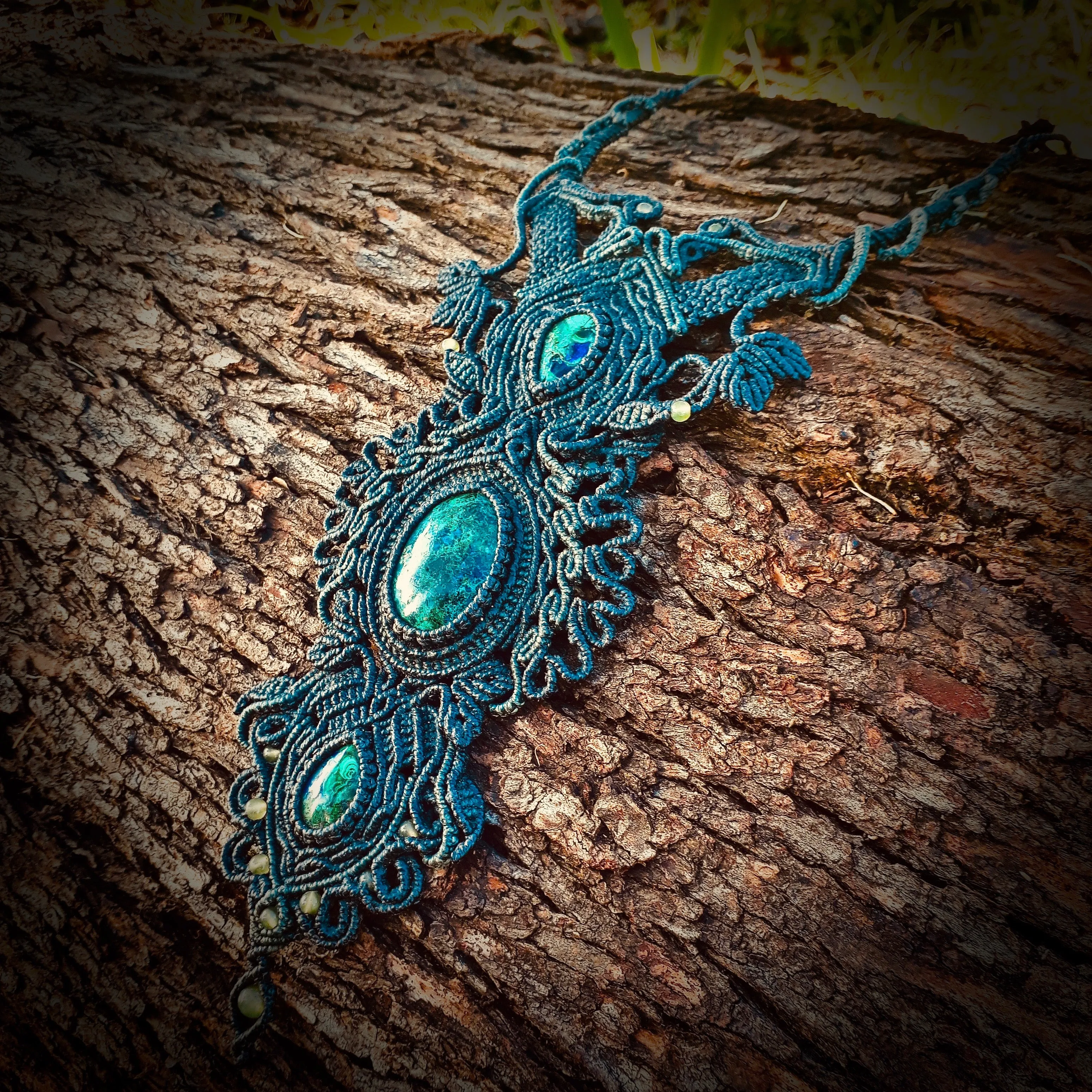 Chrysocolla and azurite with malachite necklace (unique design)