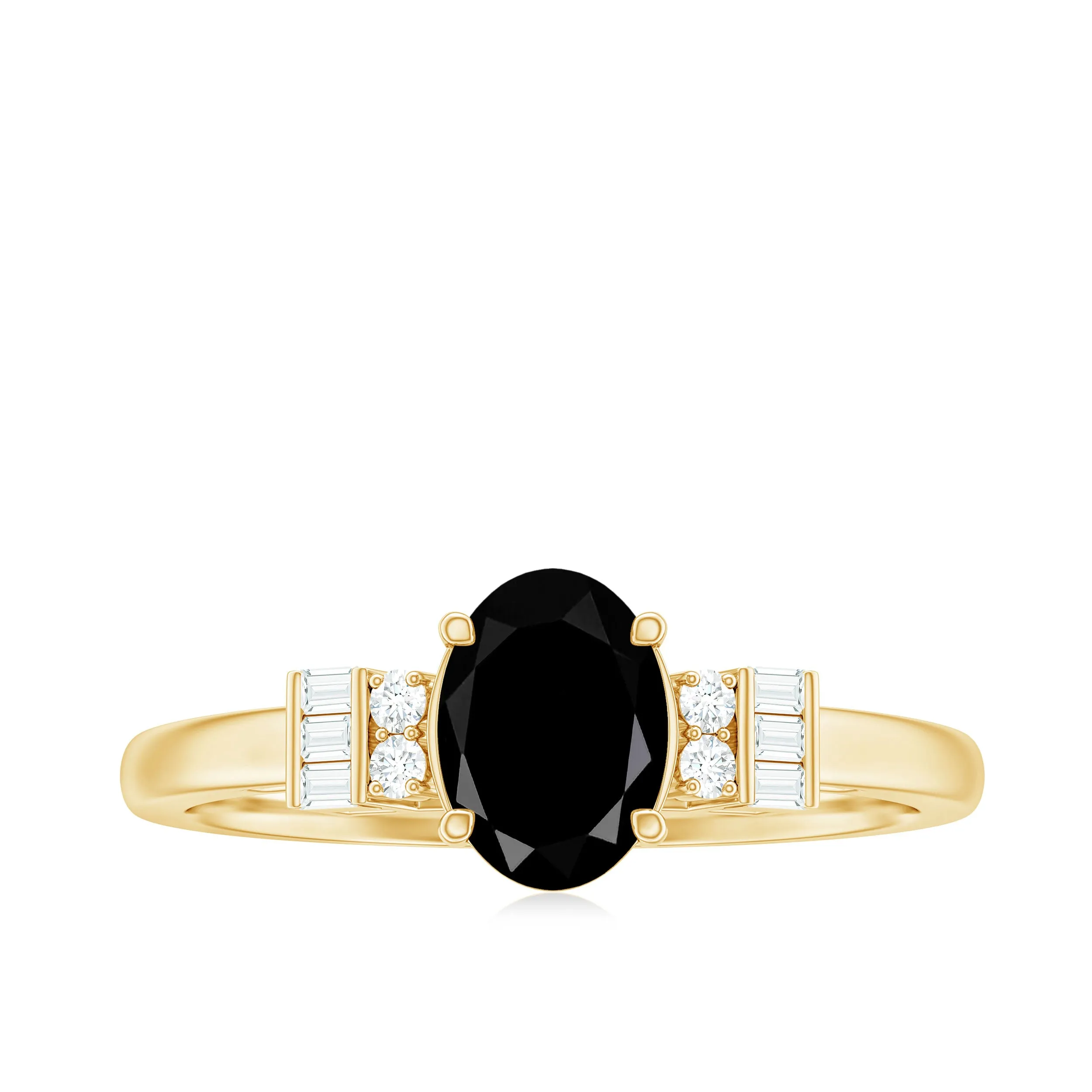 Classic Black Onyx Solitaire Engagement Ring with Diamond