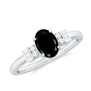 Classic Black Onyx Solitaire Engagement Ring with Diamond