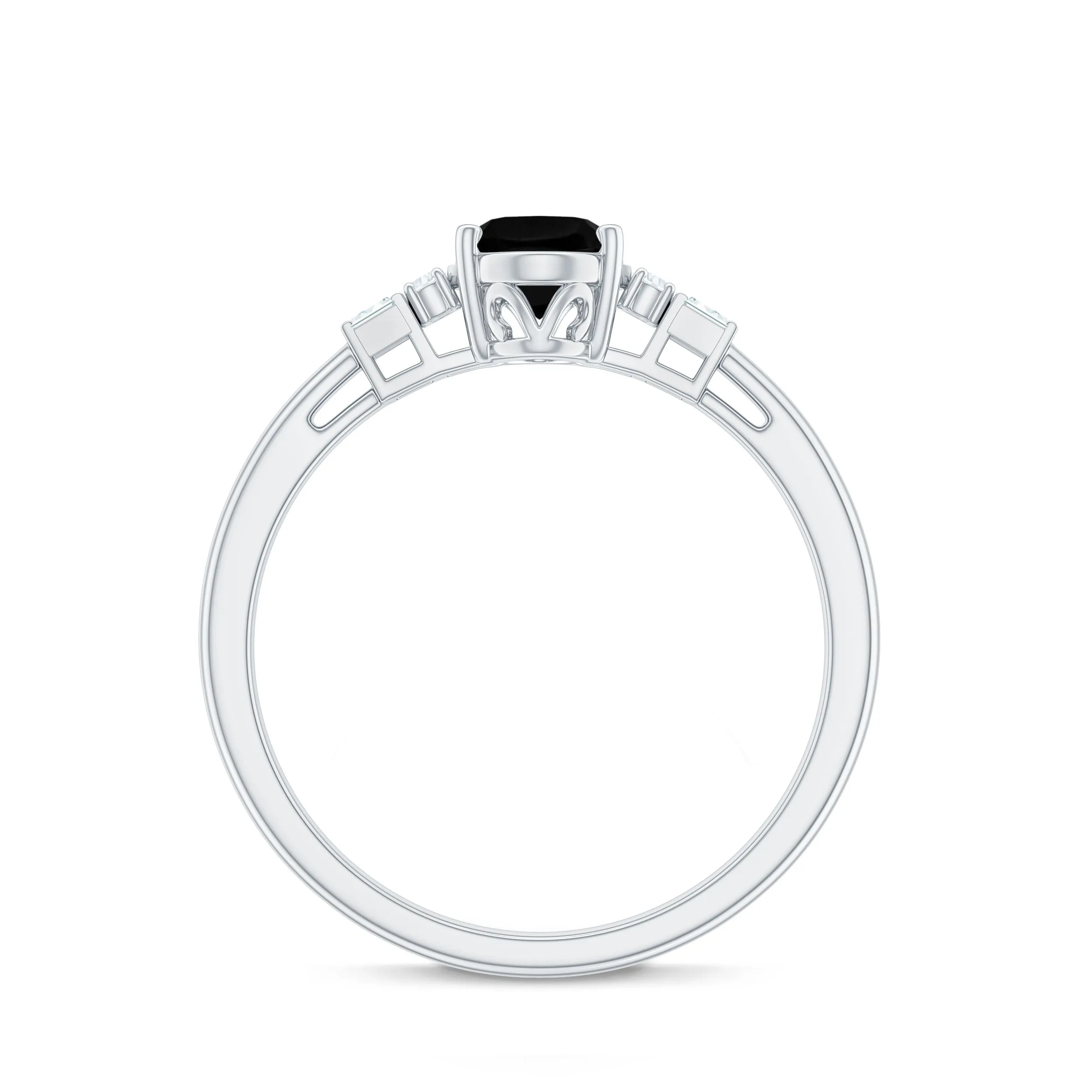 Classic Black Onyx Solitaire Engagement Ring with Diamond