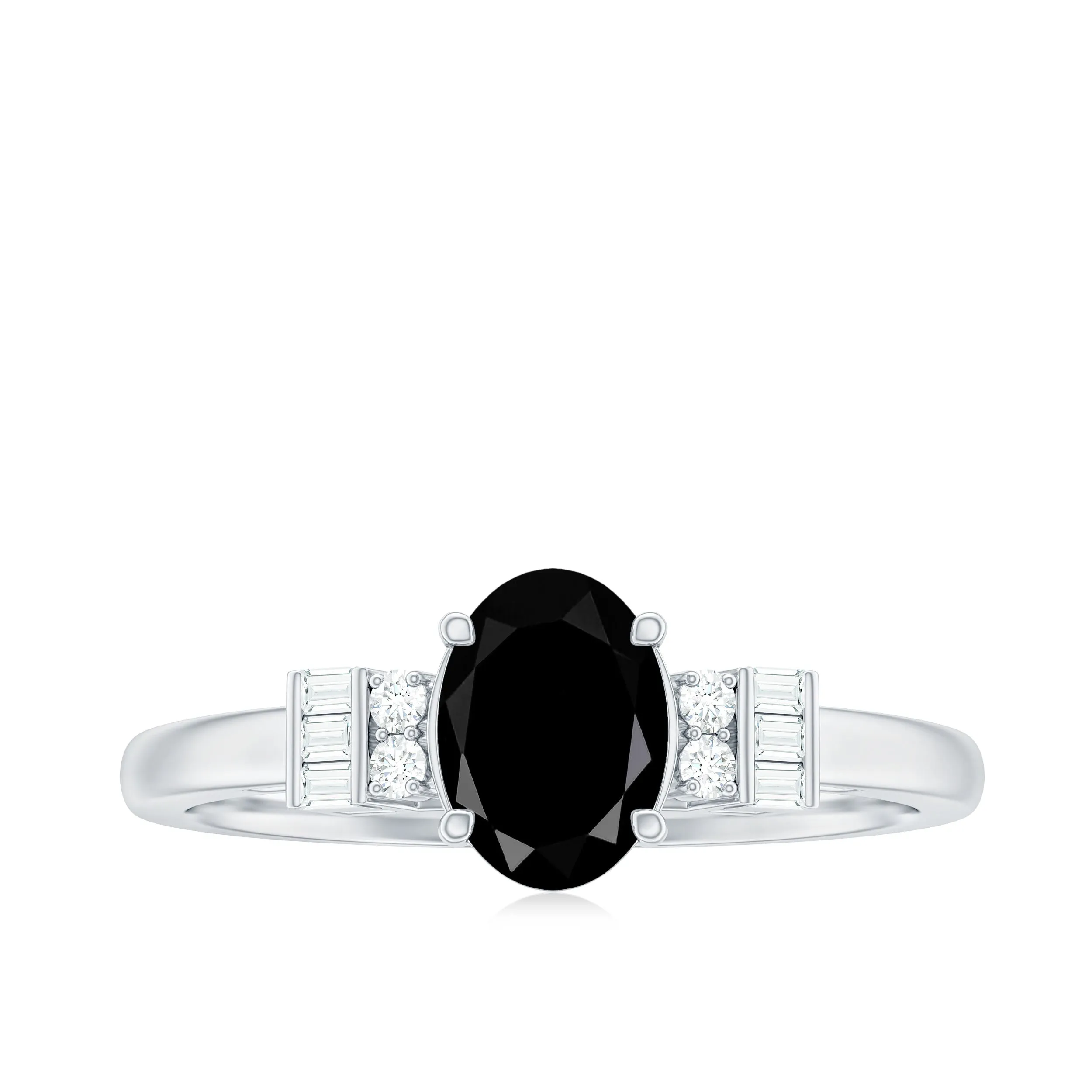 Classic Black Onyx Solitaire Engagement Ring with Diamond