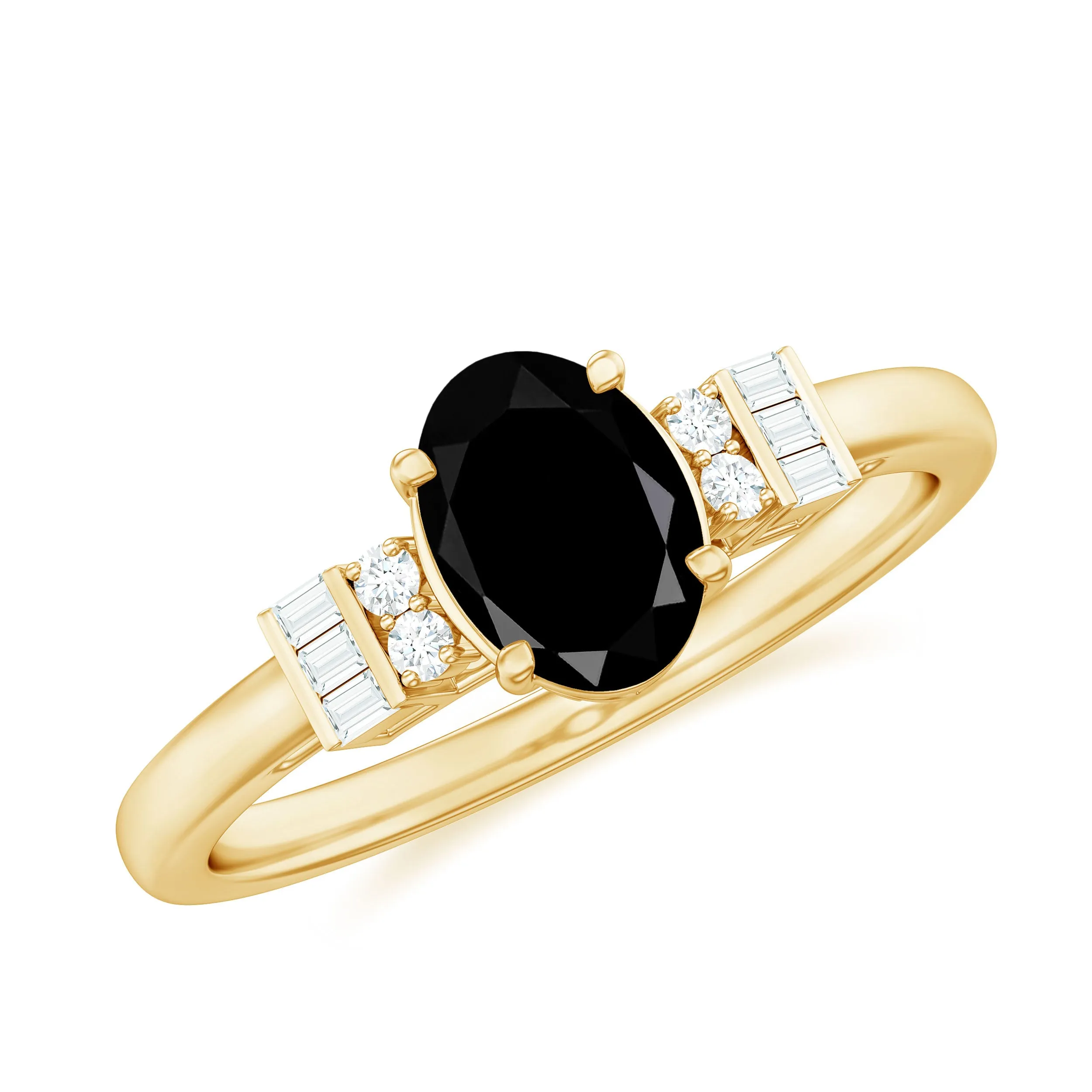 Classic Black Onyx Solitaire Engagement Ring with Diamond