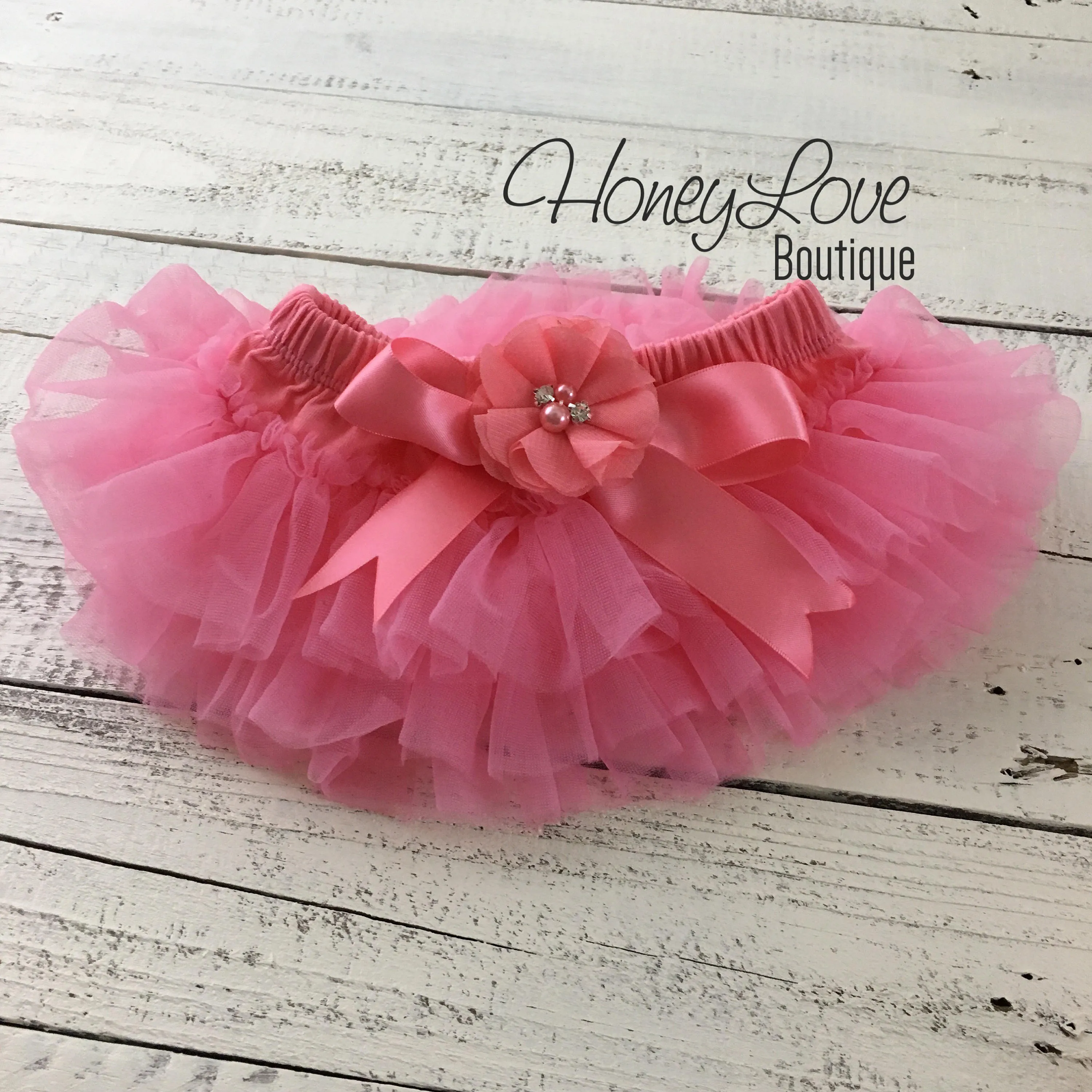 Coral Pink embellished tutu skirt bloomers and matching headband