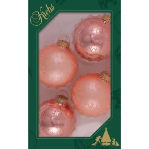 Coral with Coral Lace Glass Ball Ornaments - Set of 4